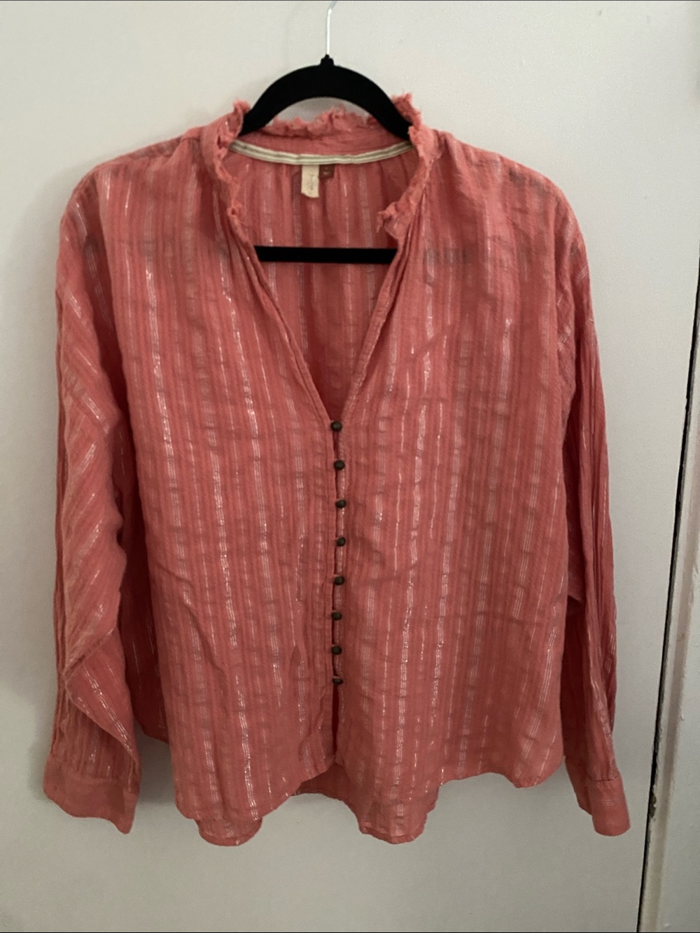 Pilcro Coral-Striped Metallic Button-Down Blouse